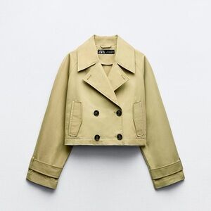 Zara Tan Double-Breasted Cropped Jacket